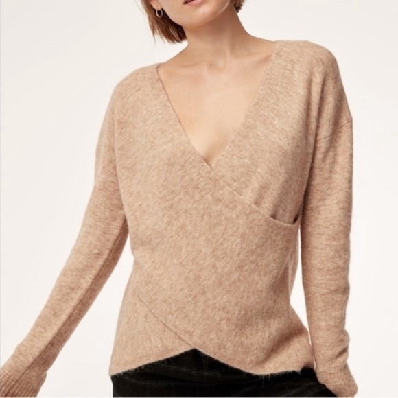 NEW! Babaton The Group Bandini Cross Over Faux Wrap Sweater Alpaca Wool Blend M - Picture 6 of 14